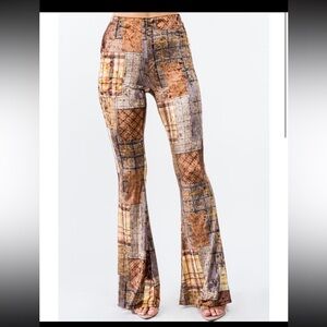 Velvet Plaid Patchwork Flare Pants
